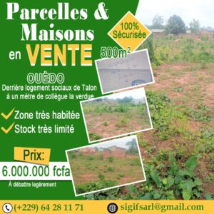 PARCELLE À  OUÉDO  500m² | Zone ultra-habitée | Titre sécurisé