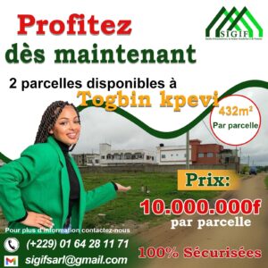 Dernières Parcelles VIP à Togbin Kpevi - 10M FCFA Seulement!