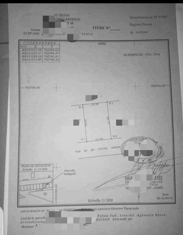 Parcelle Recasée avec TF à Pahou Kpota – Face à l’EPP – 370m² – Image 4