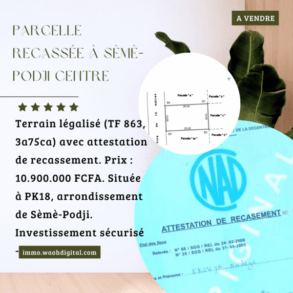 📍 Parcelle Viabilisée à Sèmè-Podji Centre