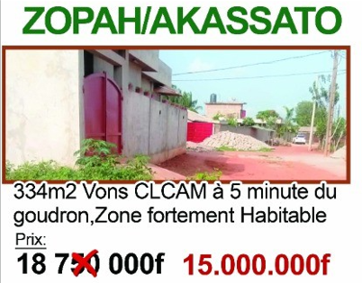 Terrain de 334 m² à Zopah / Akassato — À 5 Min du Goudron (Von CLCAM)